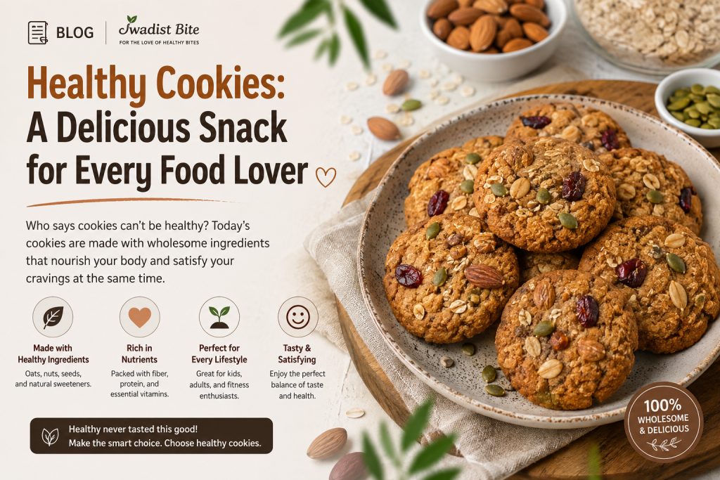 Healthy cookies made with oats, nuts, seeds, and dried fruits by Swadist Bite.