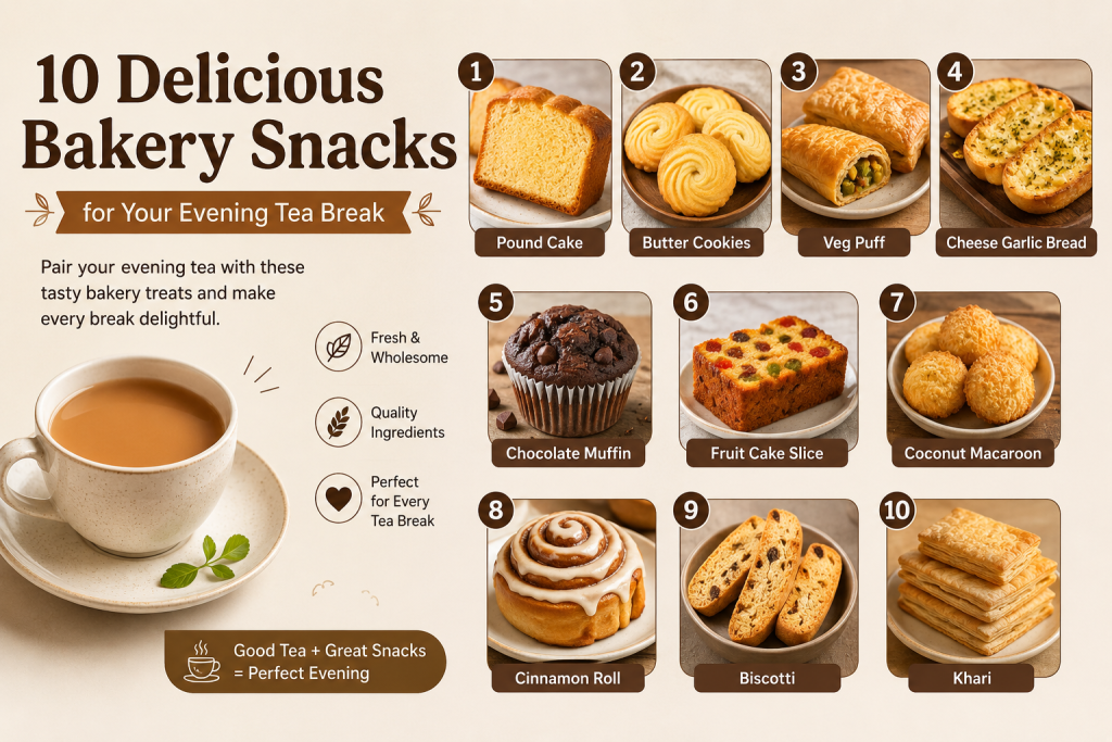 10 delicious bakery snacks for evening tea.